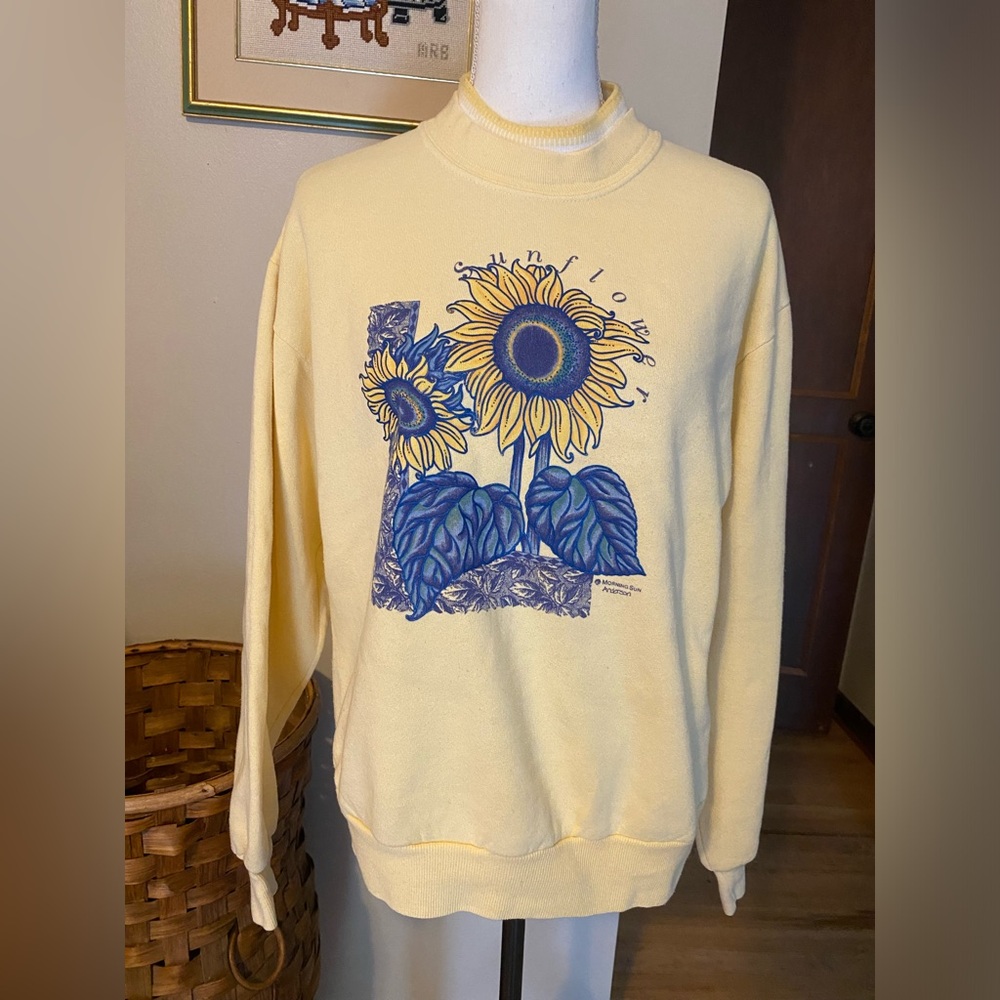 Vintage 90’s morning sun sunflower graphic crewneck turtleneck sweatshirt
